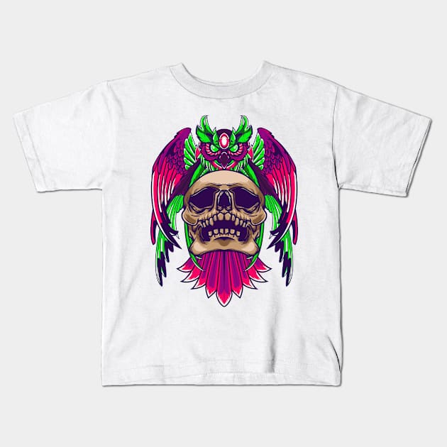 Owl and Skull Kids T-Shirt by Harrisaputra